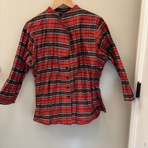 Beluva San Francisco Crinkle Top XL Plaid Red Black White Button Up